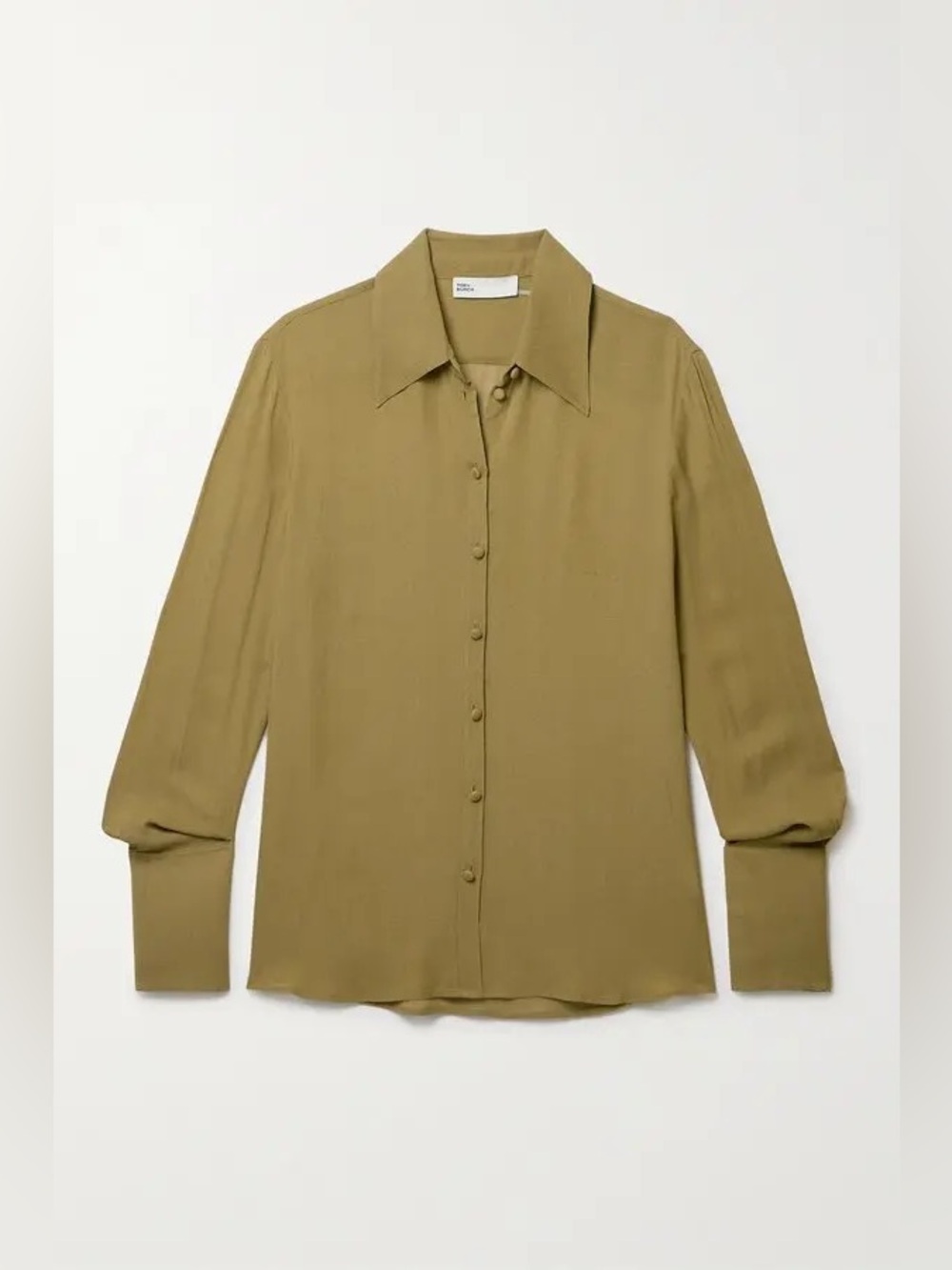 NWT [Tory Burch] Cuffed Viscose Button-Up Long-Sleeve Shirt Ash Green Women’s 4 - Picture 9 of 16